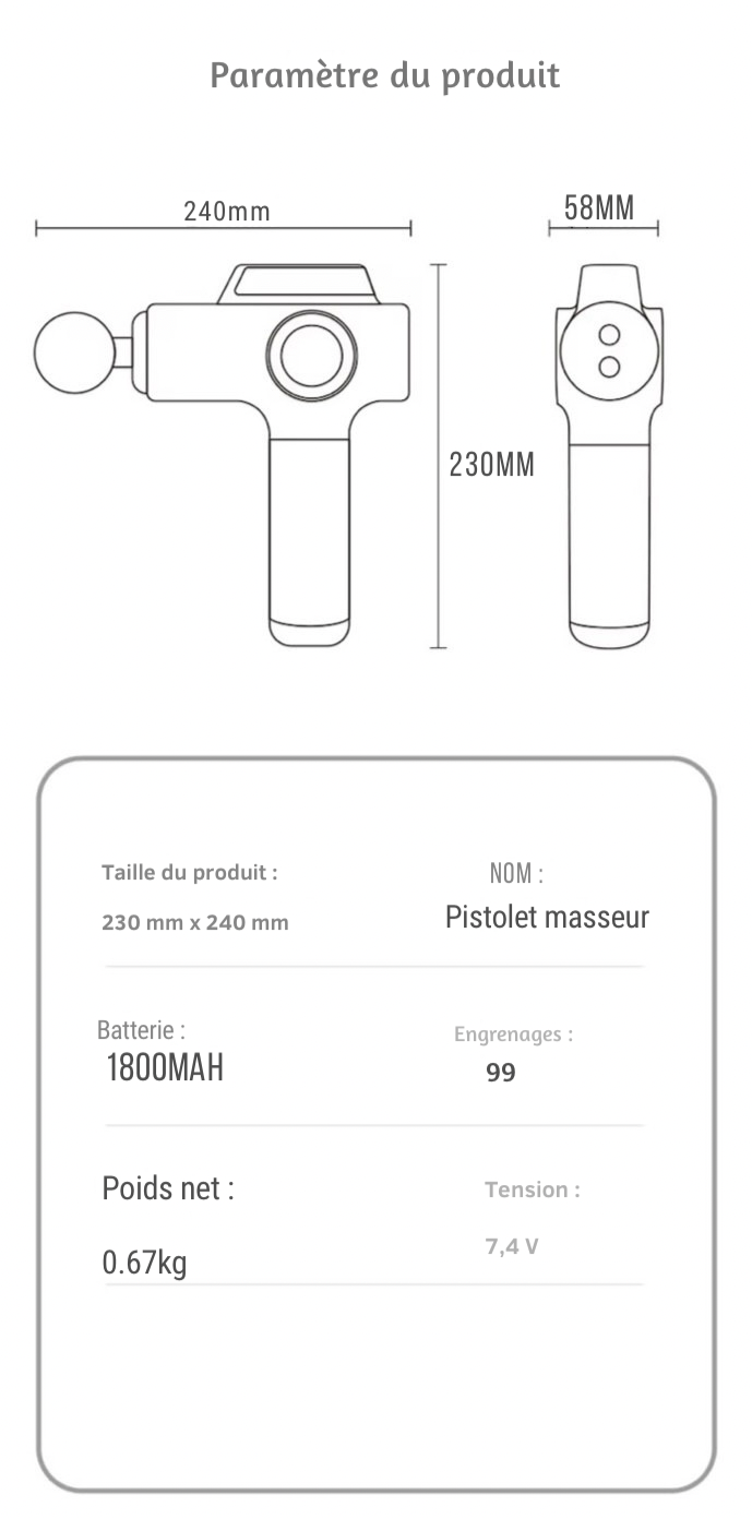 Pistolet de Massage Musculaire Écran LCD